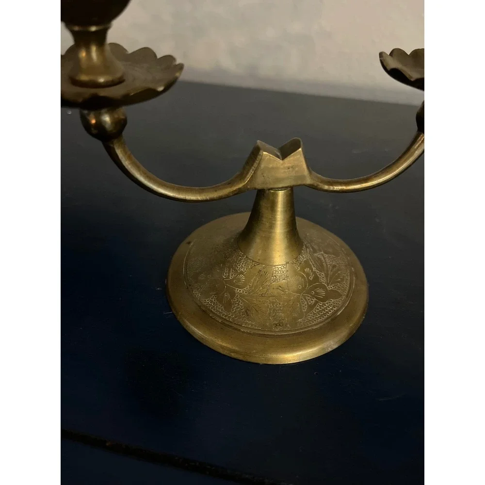 Vintage Brass‎ Candelabra Pair Ornate Floral Embossed China